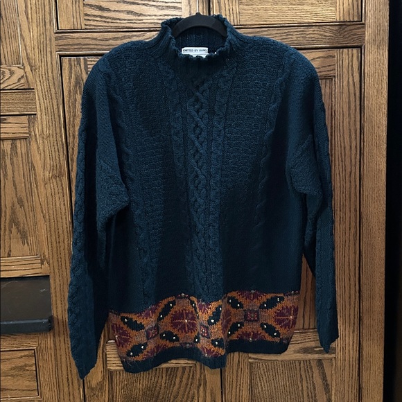 Evan Picone Sweaters - Vintage Evan Picone Hand Knit Wool Mohair Cable Sweater Teal Aztec Women's Large